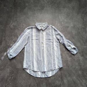 Ellen Tracy Linen cotton blend dress shirt medium denim chambray stripes